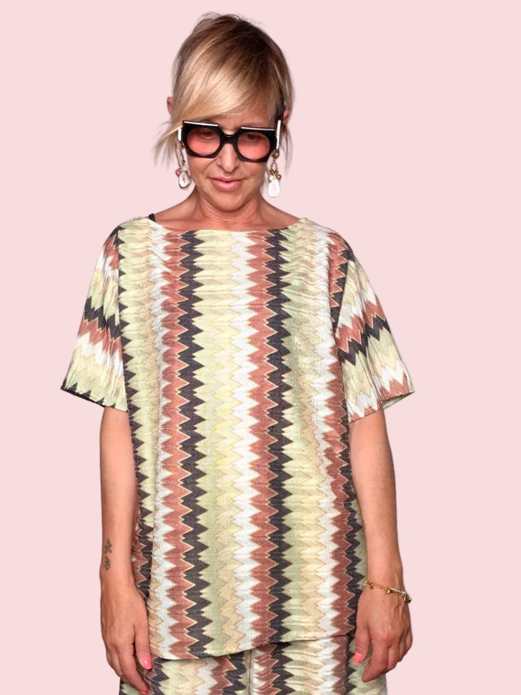 Top a Maglia Chevron Zigzag con Lurex