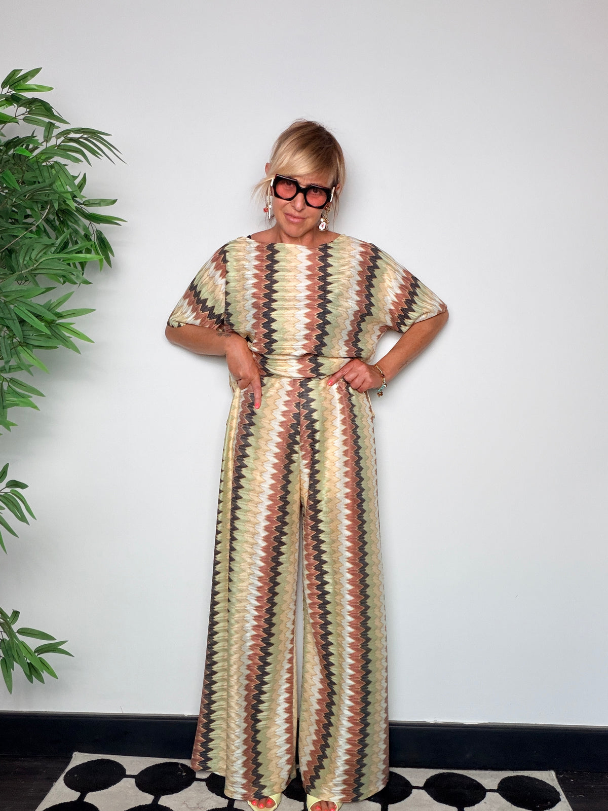 Pantalone Palazzo Chevron Zigzag con Lurex