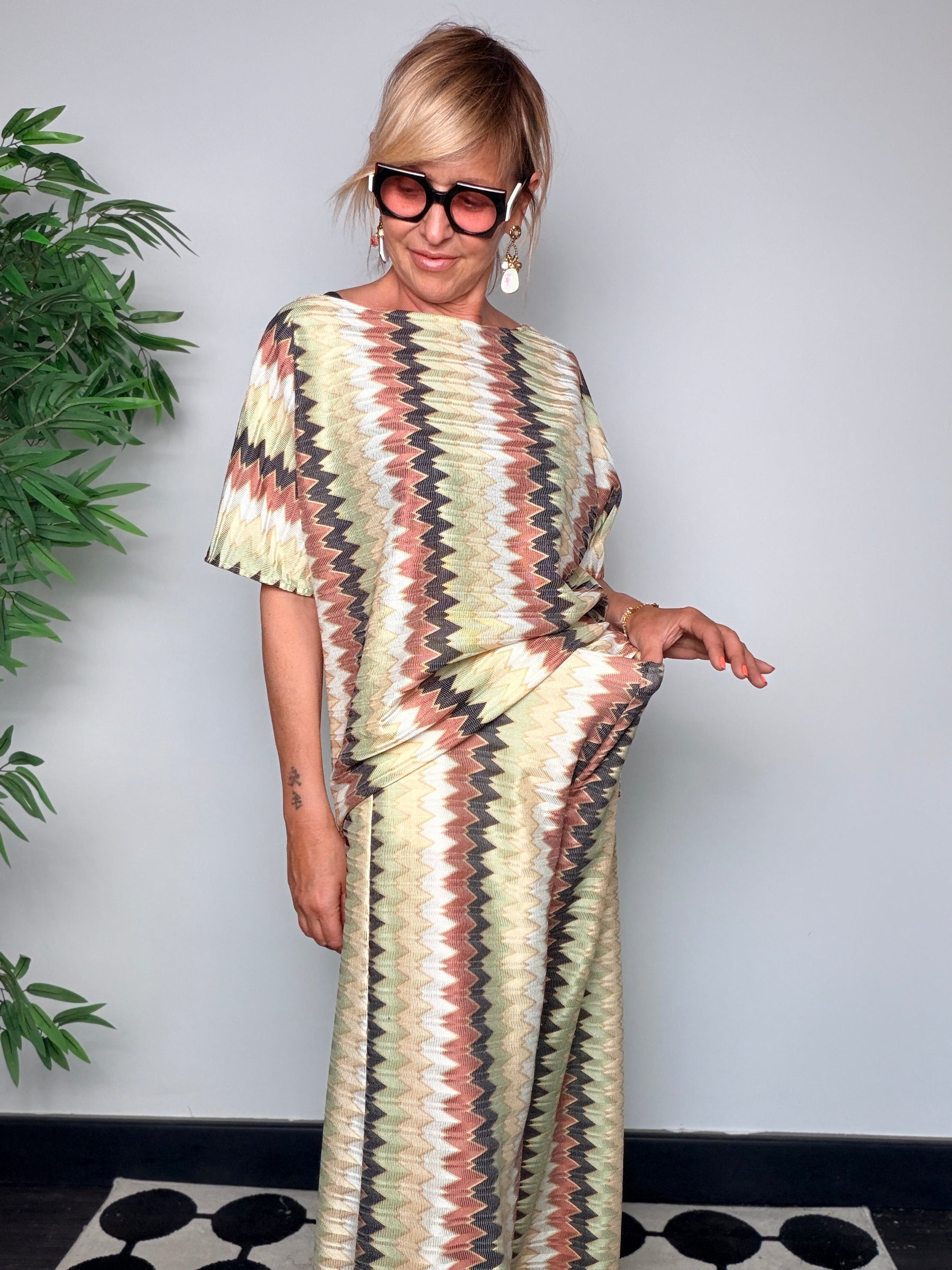 Pantalone Palazzo Chevron Zigzag con Lurex