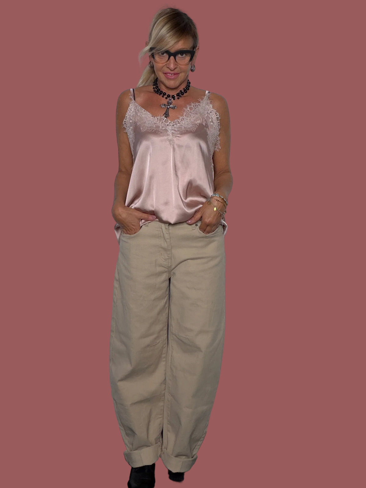 Pantalone Balloon Beige in Cotone Deja Vu