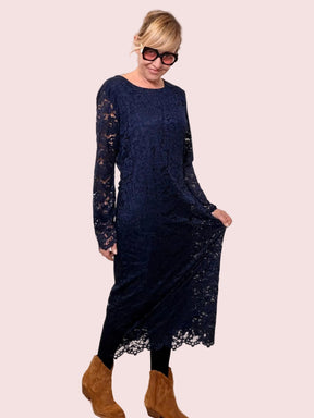 Abito Lungo Verde Militare con Stampa Effetto Pizzo