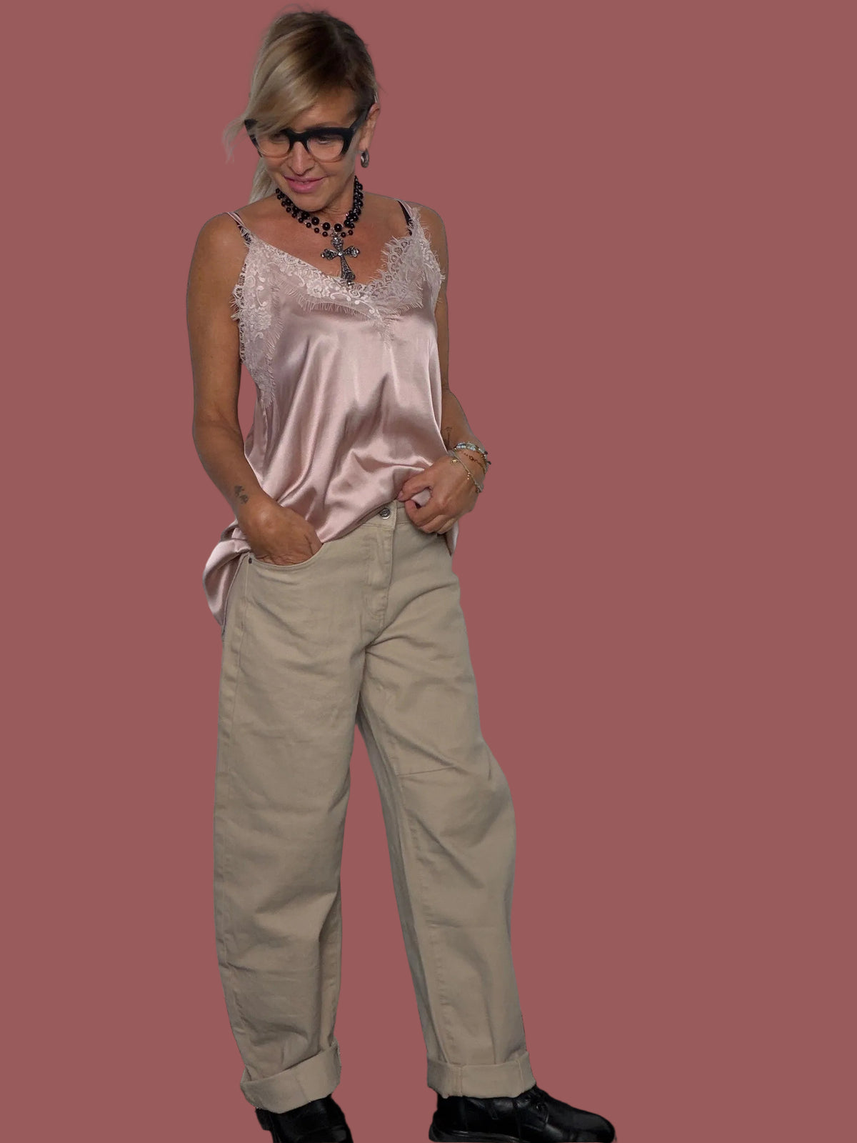 Pantalone Balloon Beige in Cotone Deja Vu