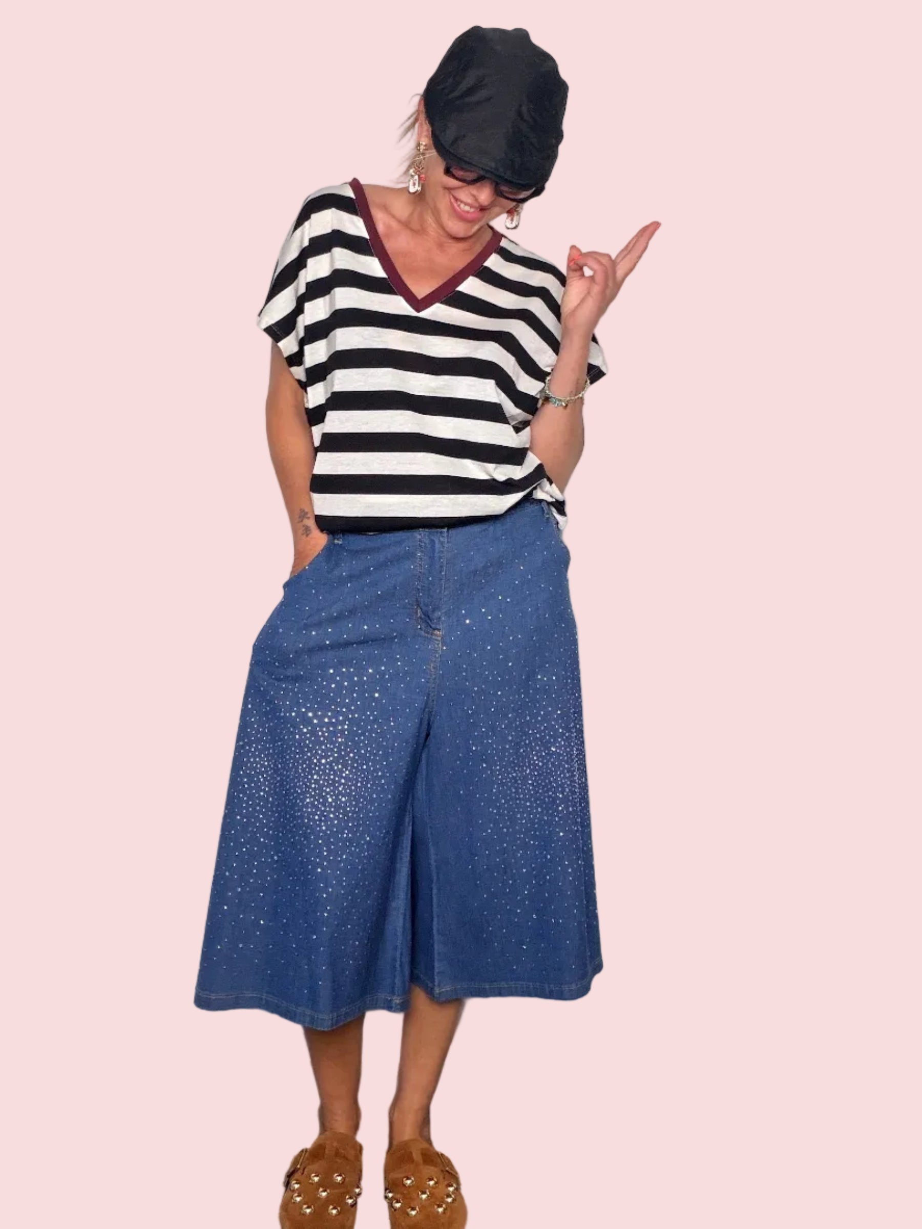 Bermuda  Denim leggero con Micro-Strass