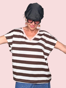 Maglia Oversize a Righe con Scollo a V