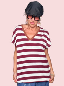 Maglia Oversize a Righe con Scollo a V