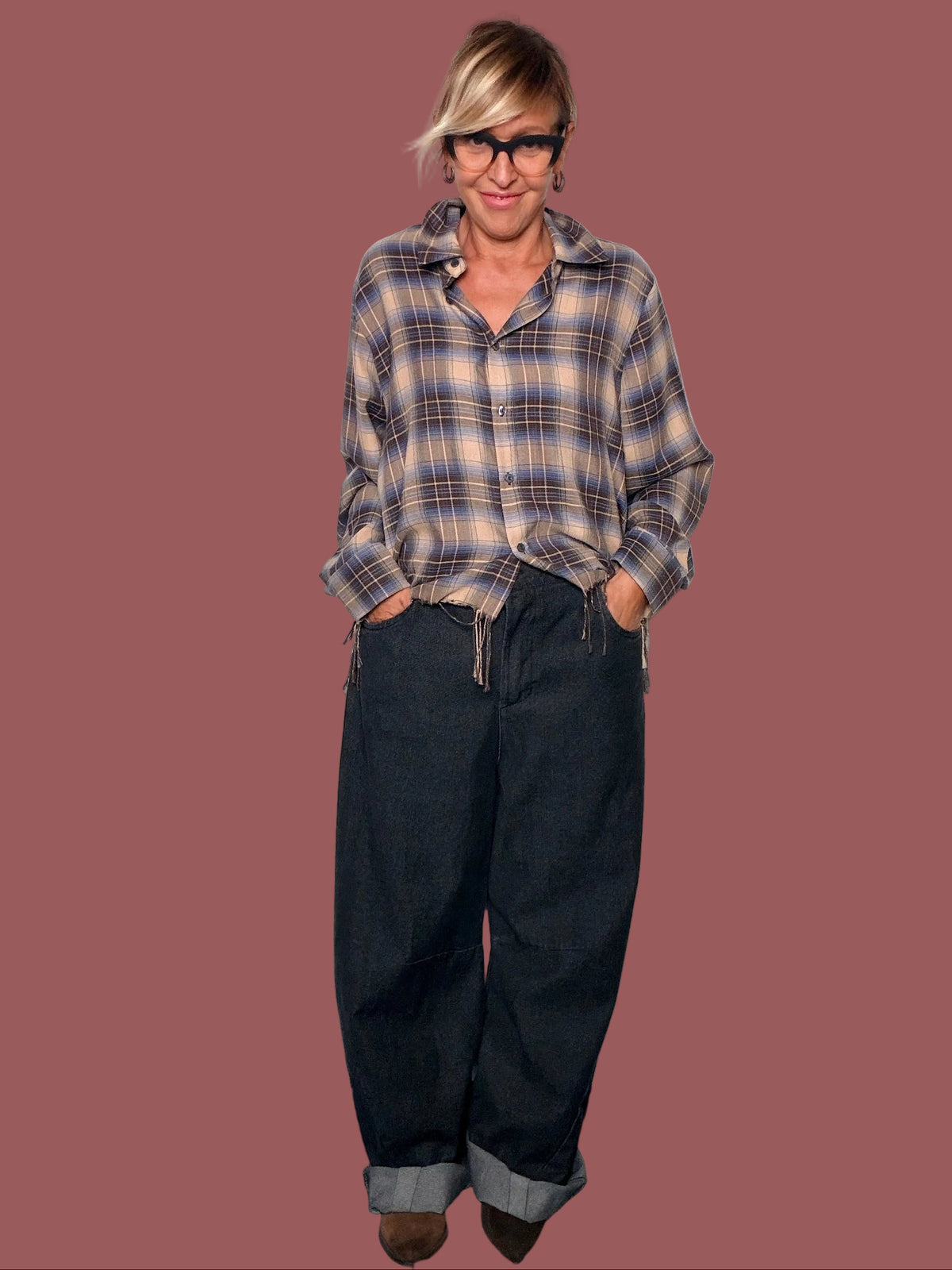 Jeans Nero Wide Leg con Fondo Risvoltato