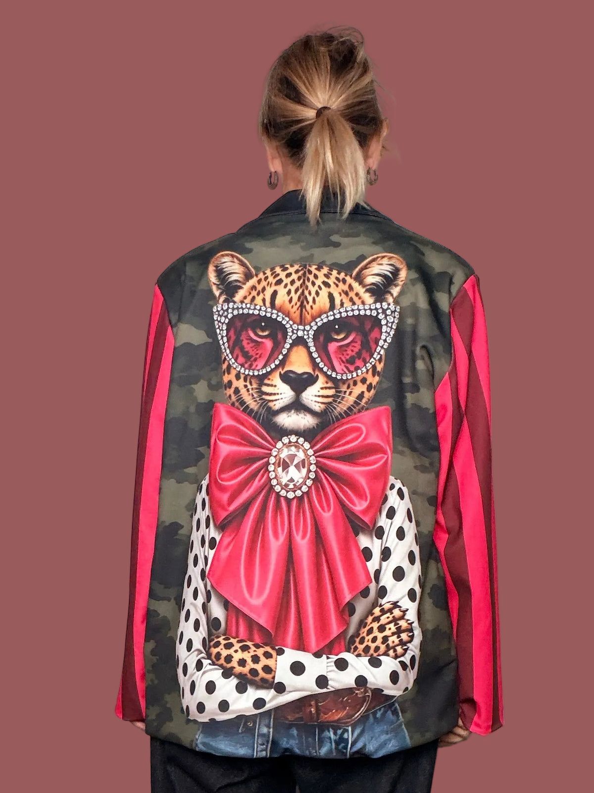 Giacca Blazer a Quadri con Grafiche Decorative