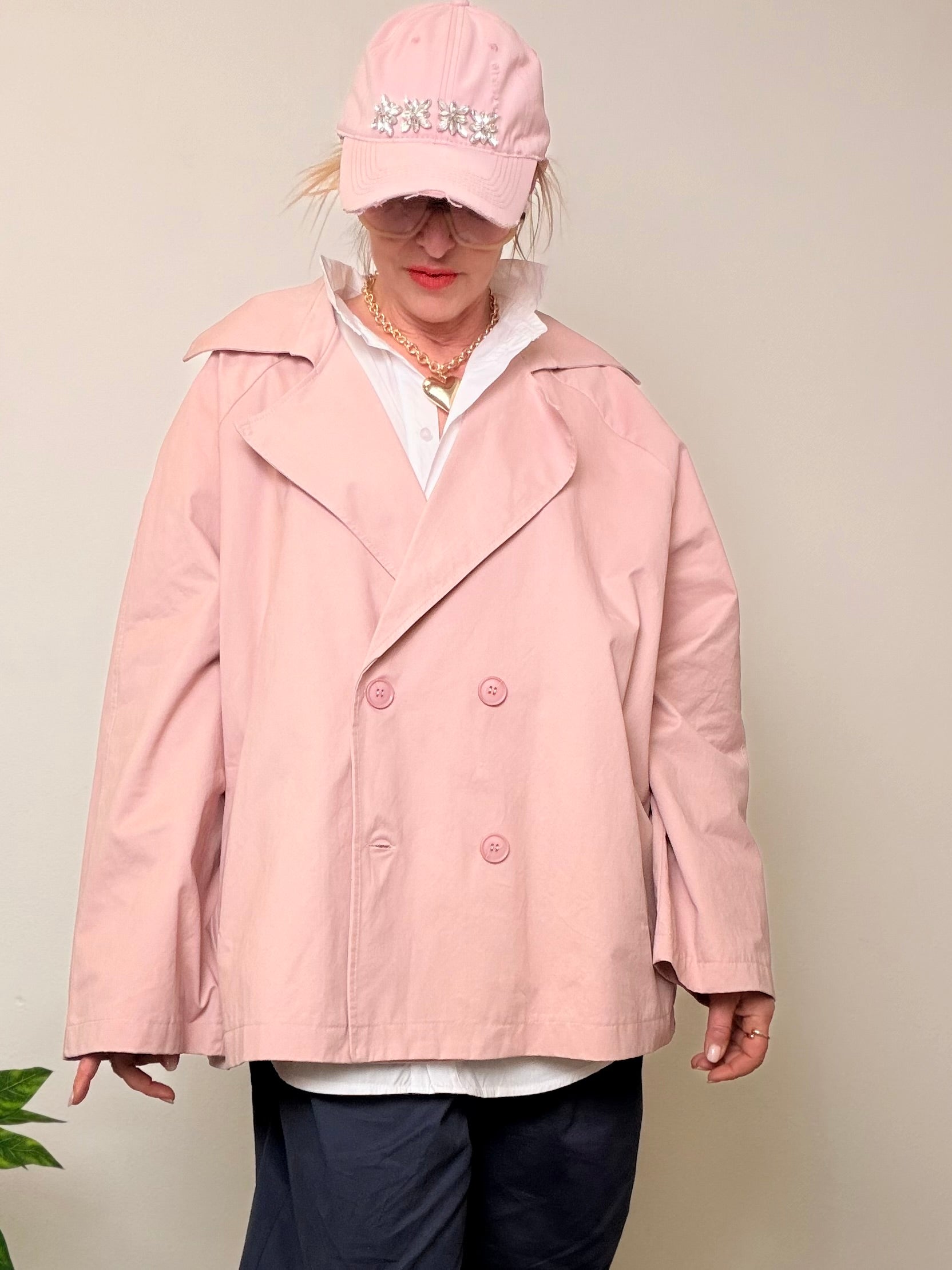 Giacca Trench Corta Rosa Cipria