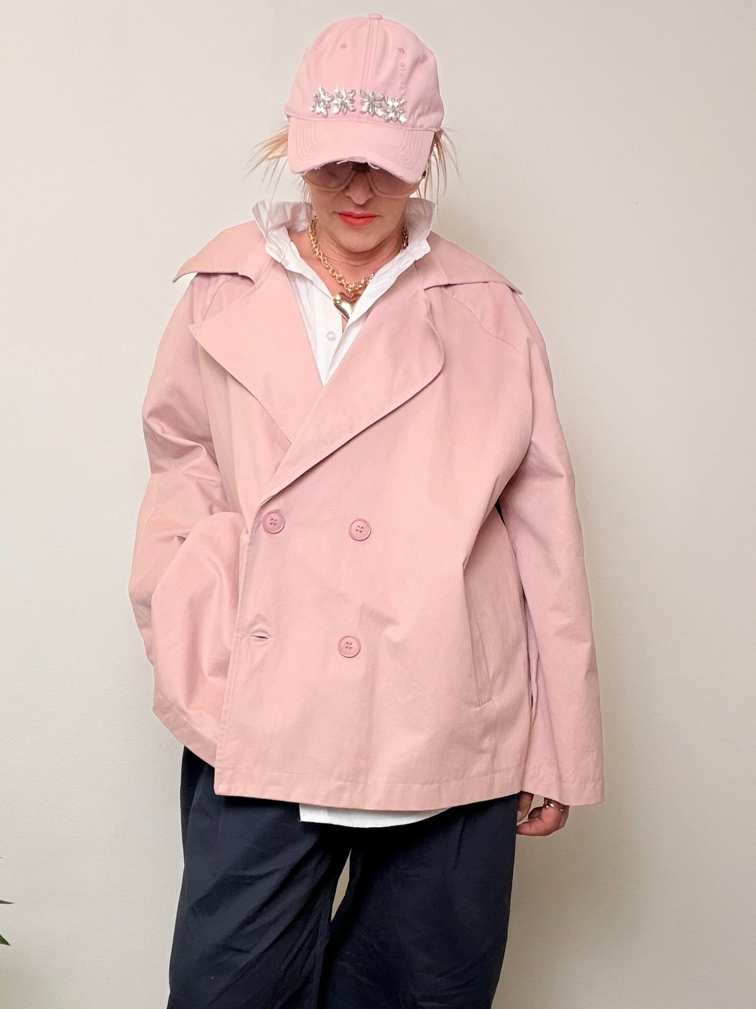 Giacca Trench Corta Rosa Cipria