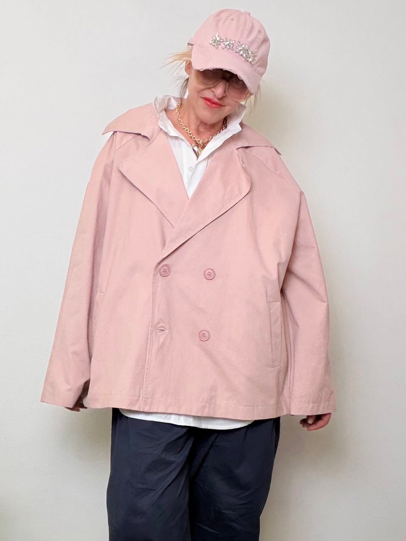 Giacca Trench Corta Rosa Cipria