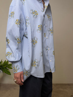 Camicia Oversize a Righe con Ricami Floreali