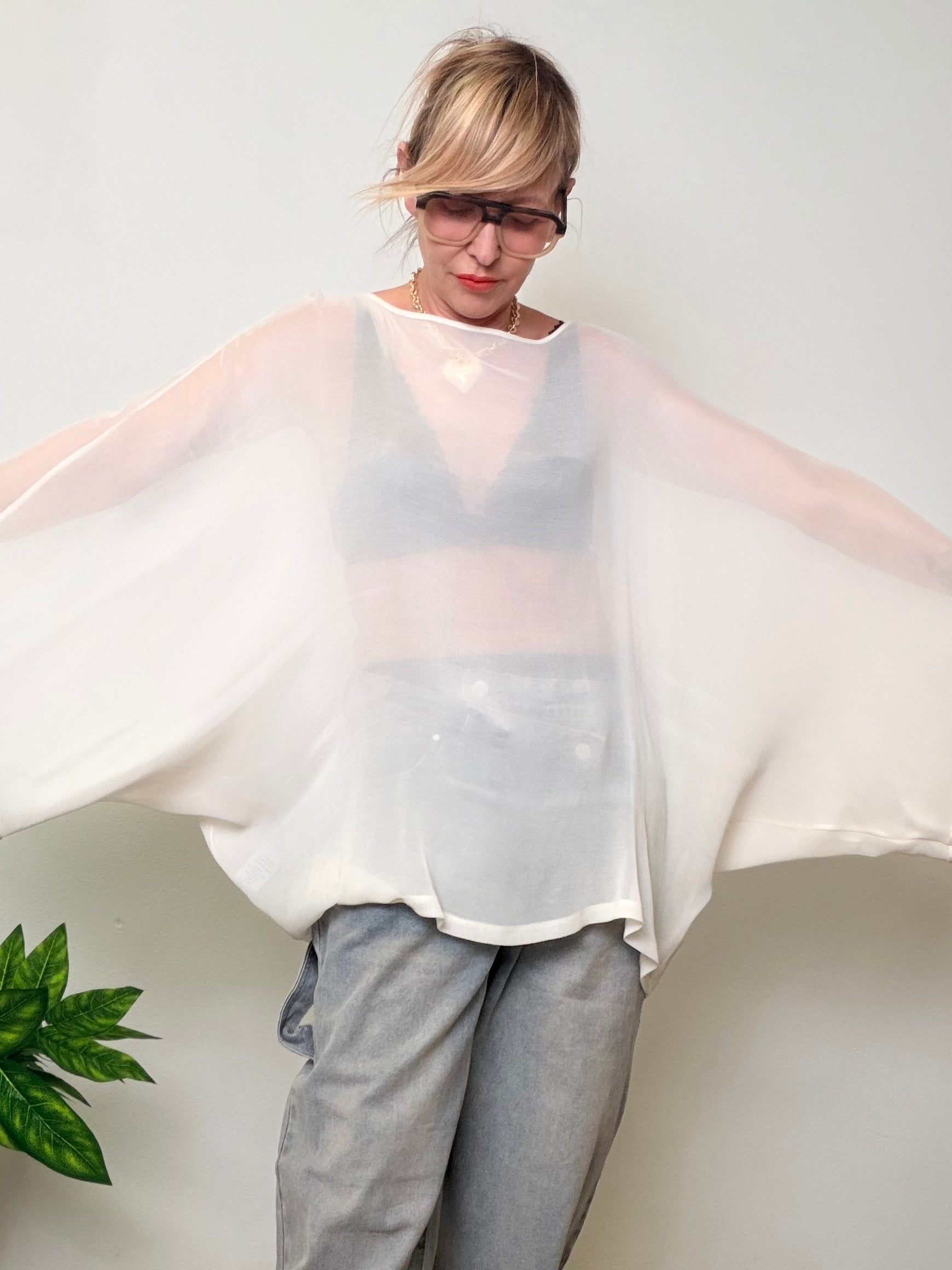 Camicia Oversize in Tessuto a Retina