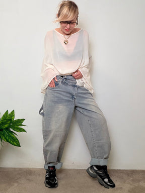 Jeans Boyfriend Fit Grigio Chiaro