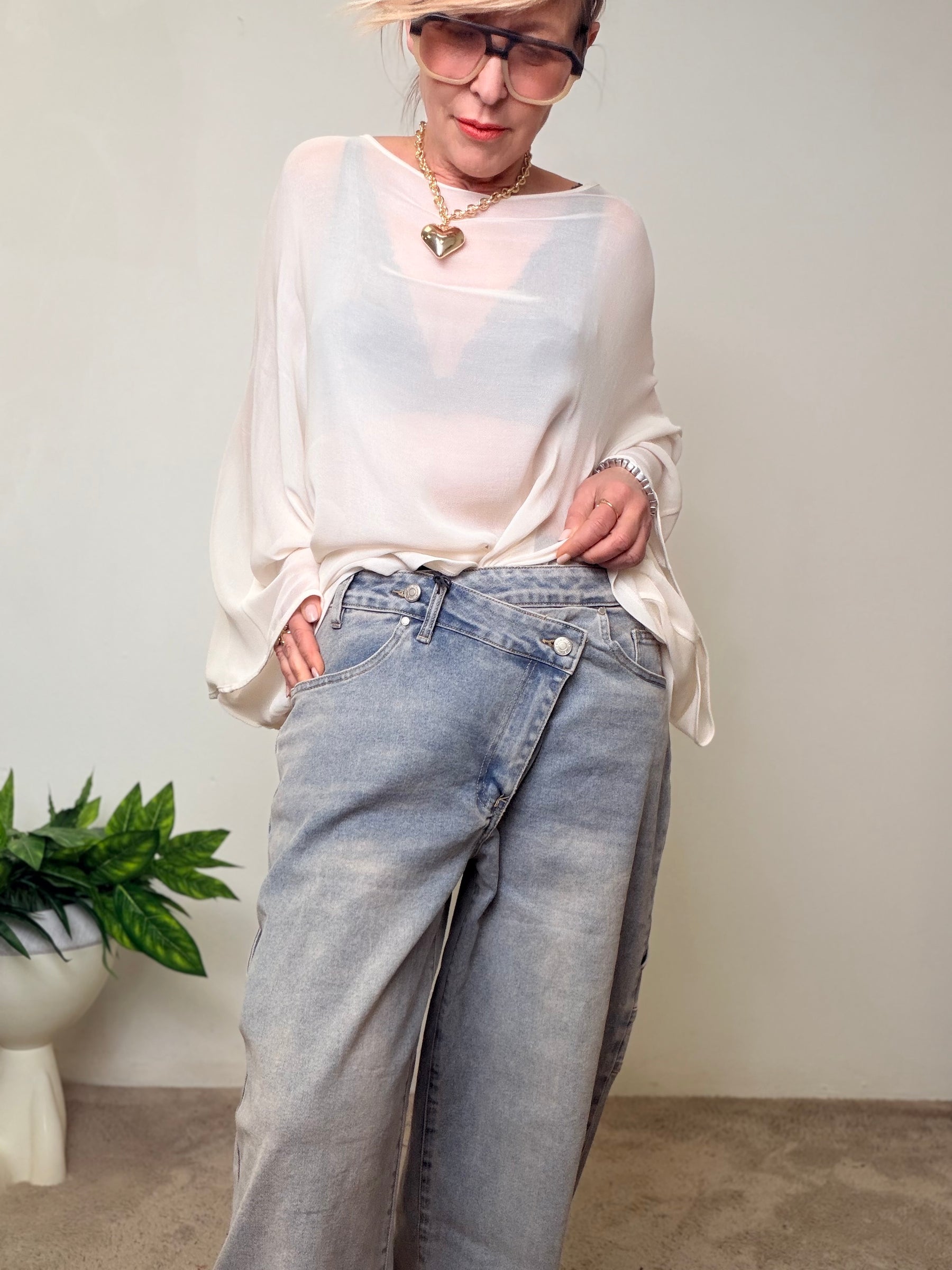 Jeans Boyfriend Fit Grigio Chiaro