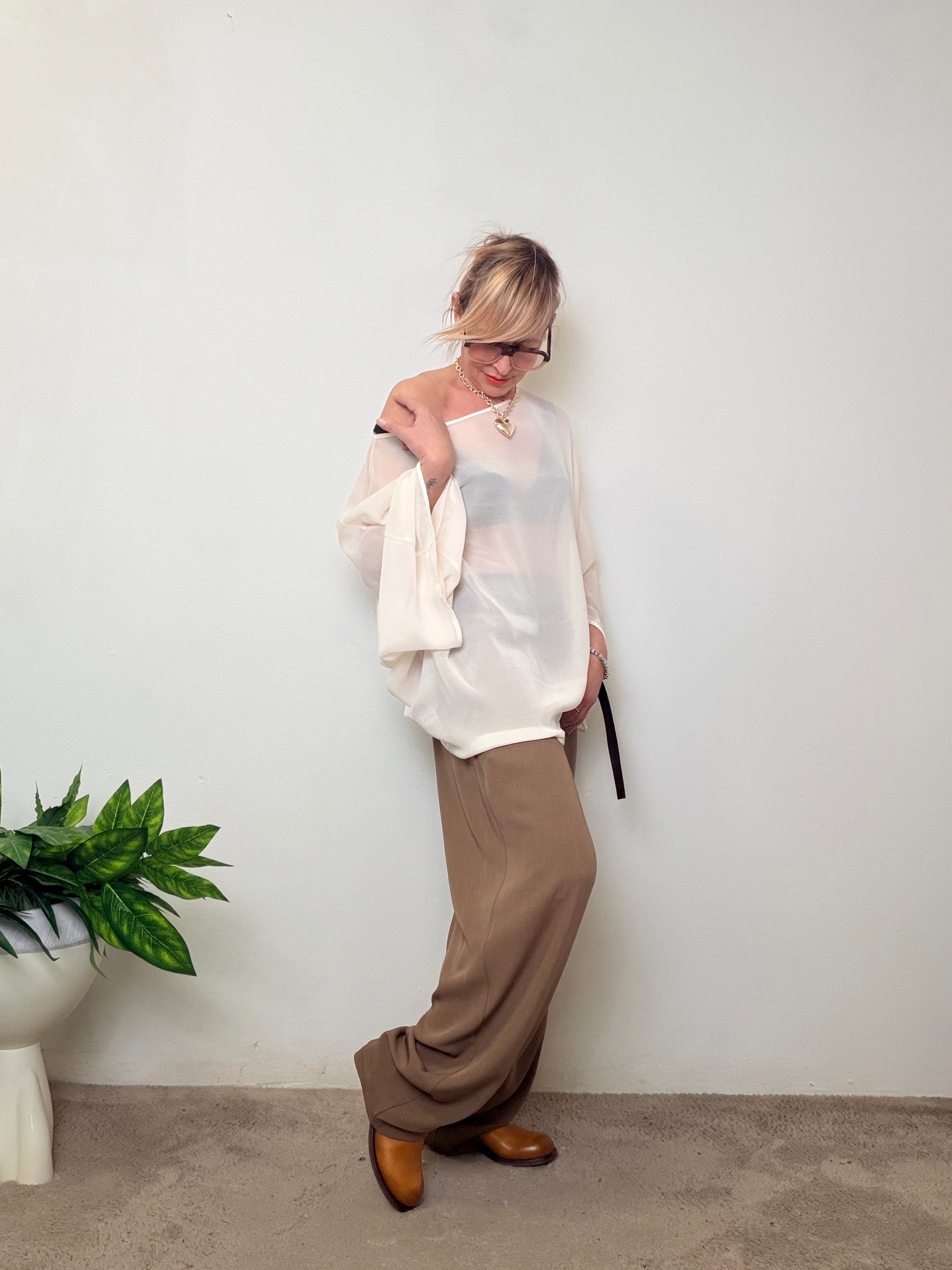 Camicia Oversize in Tessuto a Retina