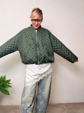 Giacca Trapuntata Oversize Verde Militare