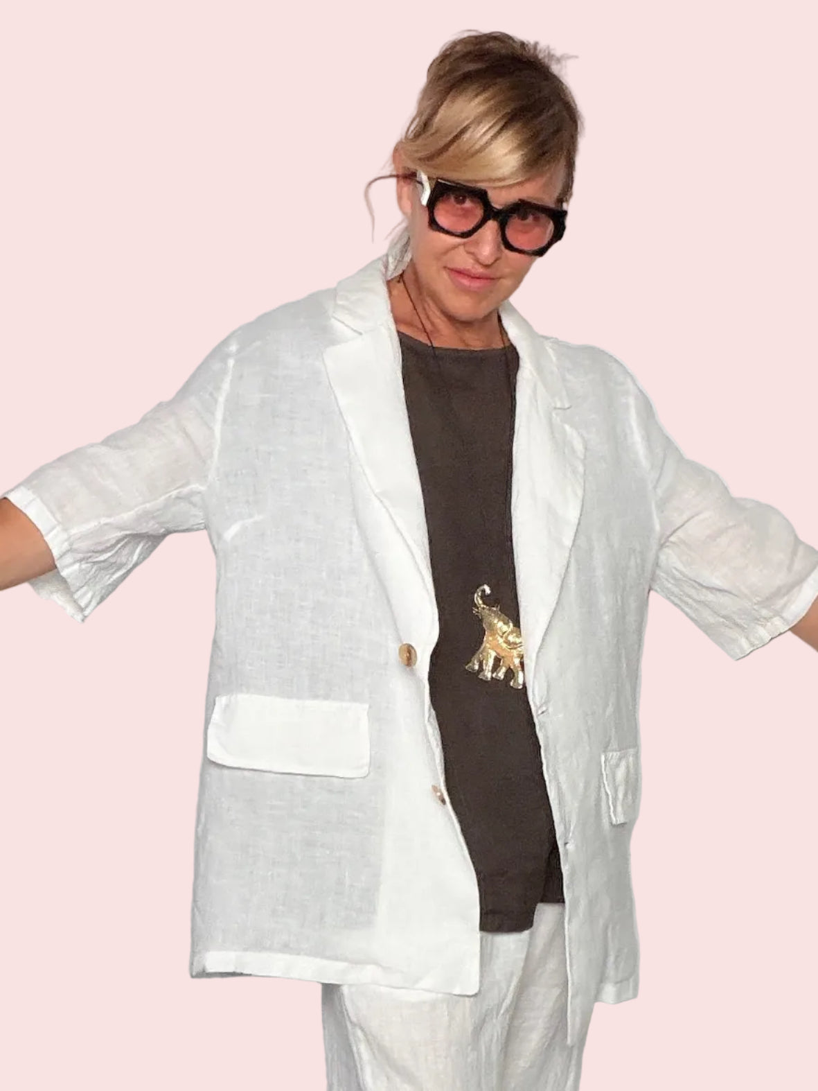 Giacca Blazer Lino Oversize — Rossa / Bianca