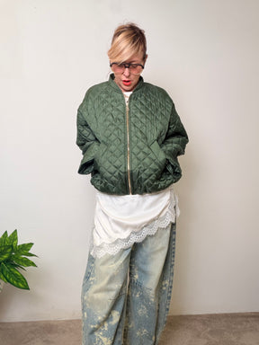 Giacca Trapuntata Oversize Verde Militare