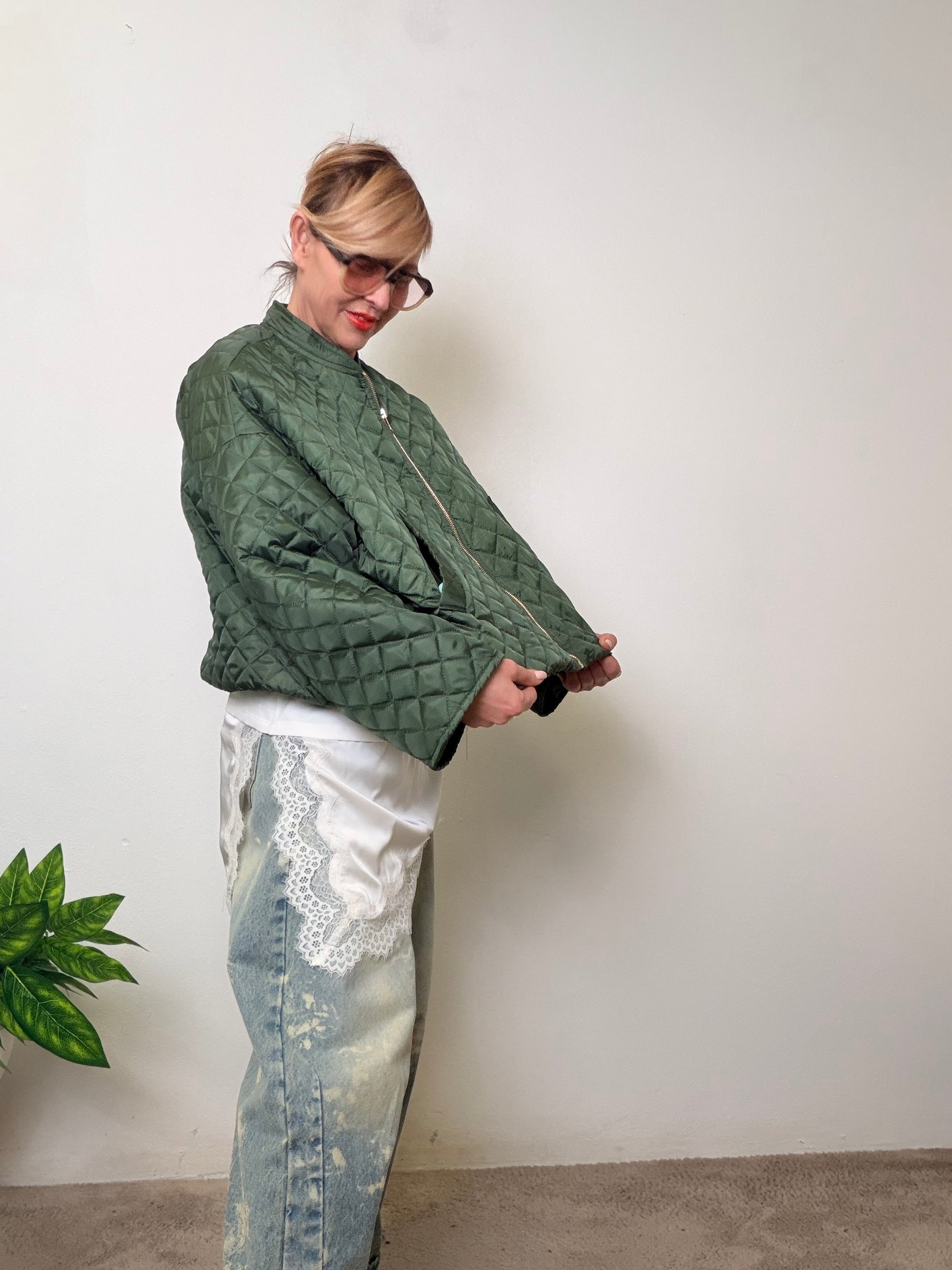 Giacca Trapuntata Oversize Verde Militare