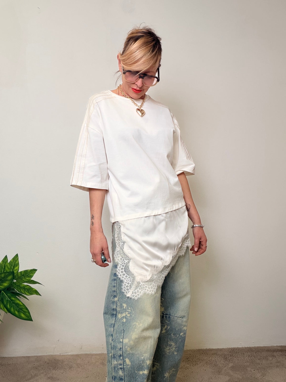 T-shirt Oversize con Bande Laterali