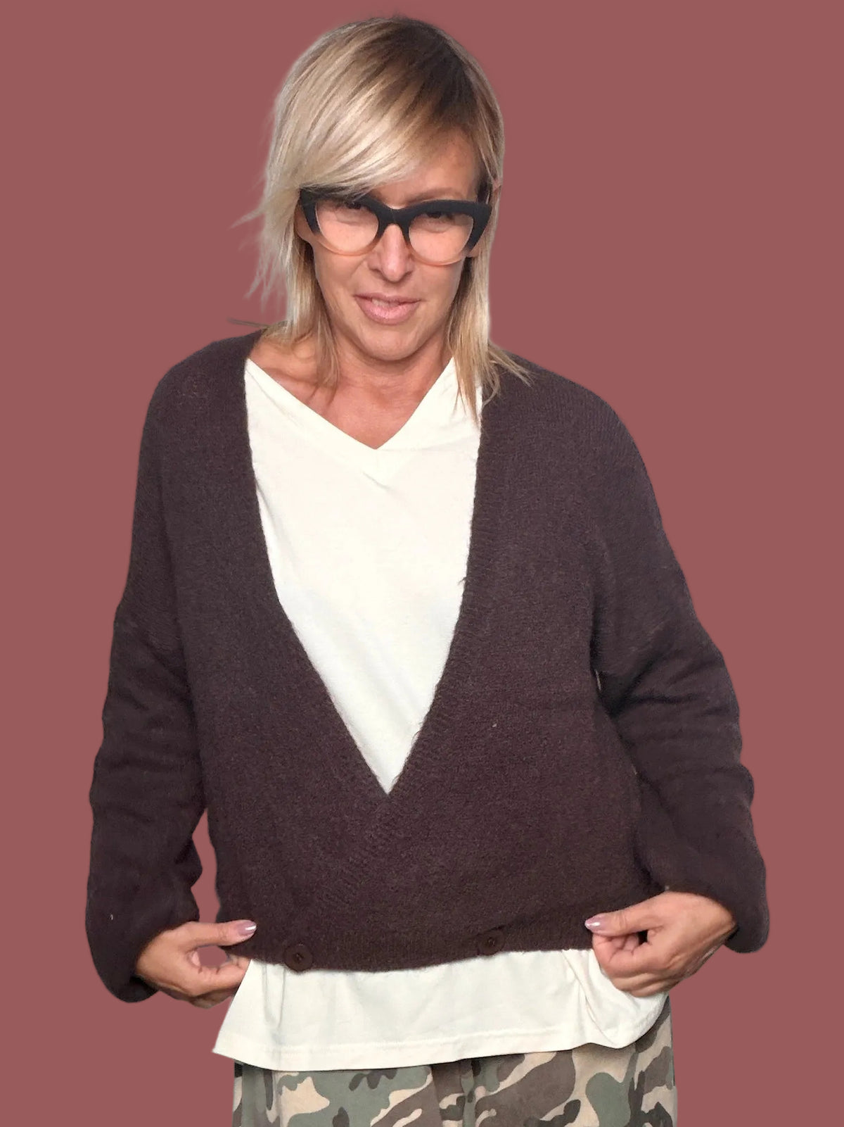 Cardigan in Maglia con Bottoni Testa di Moro Flo&Poi