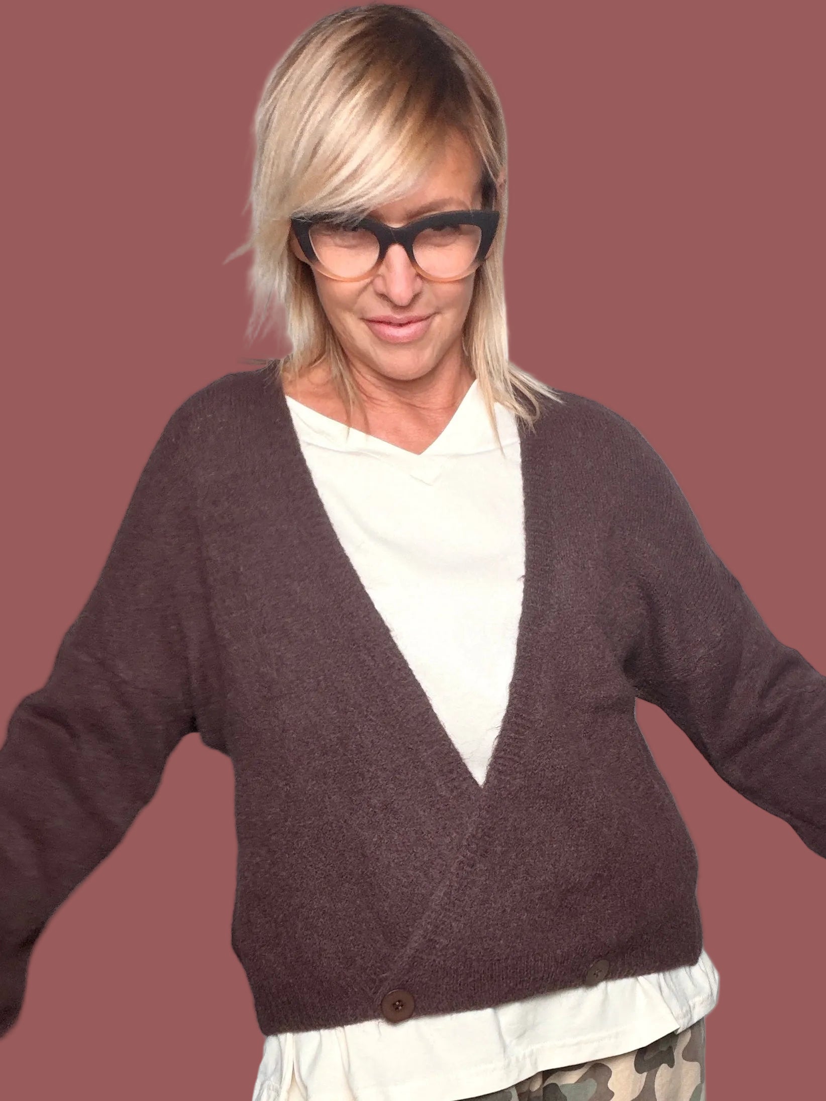 Cardigan in Maglia con Bottoni Testa di Moro Flo&Poi
