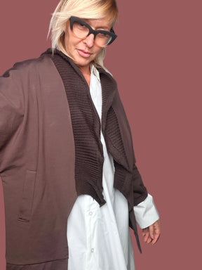 Giacca Kimono con Collo Plissé a Costine Testa di Moro Flo&Poi