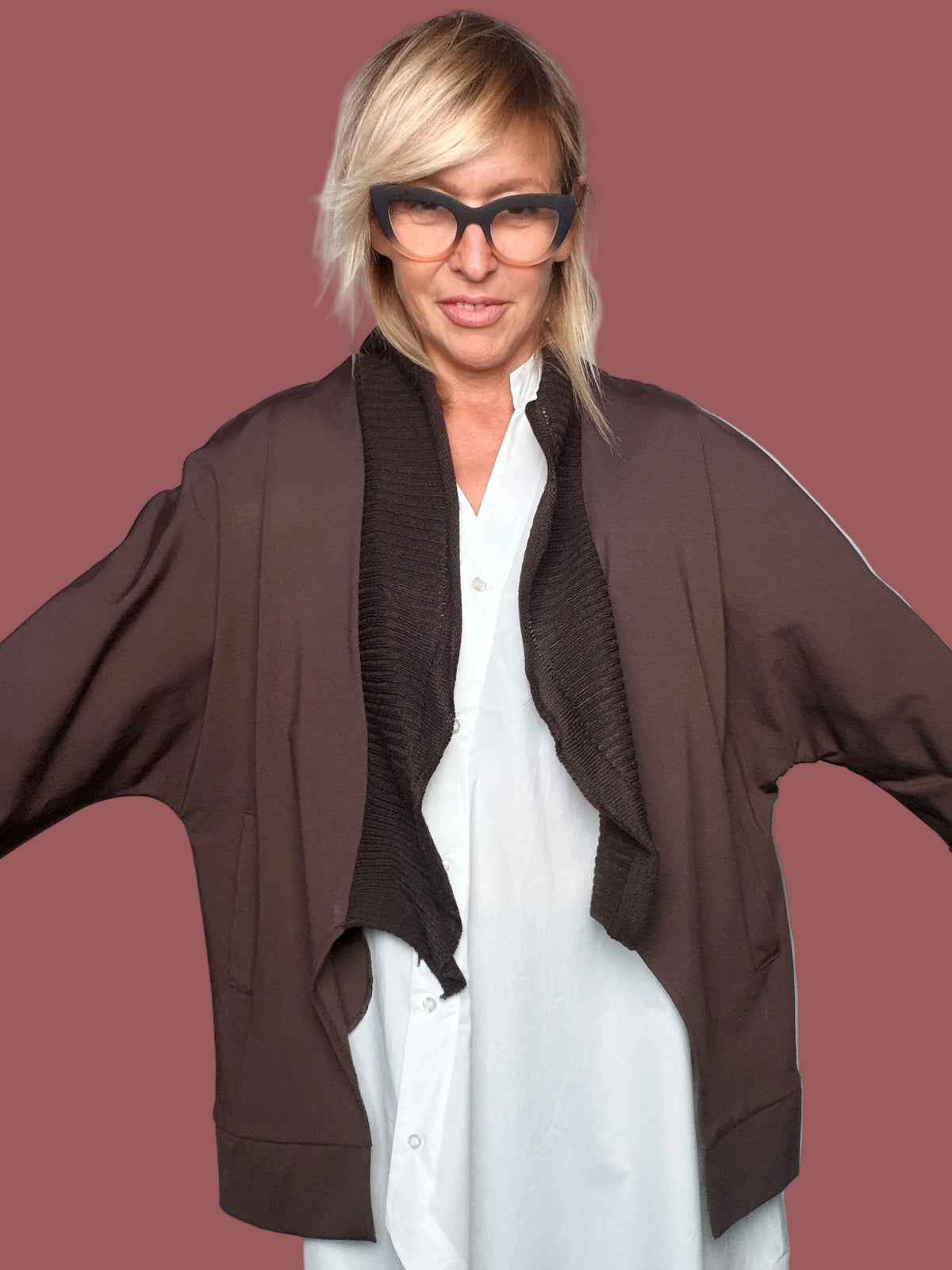 Giacca Kimono con Collo Plissé a Costine Testa di Moro Flo&Poi