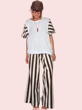 Pantalone a Righe Wide Leg Coulisse — Cioccolato/Panna