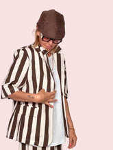 Giacca Blazer a Righe Maniche Corte — Cioccolato/Panna