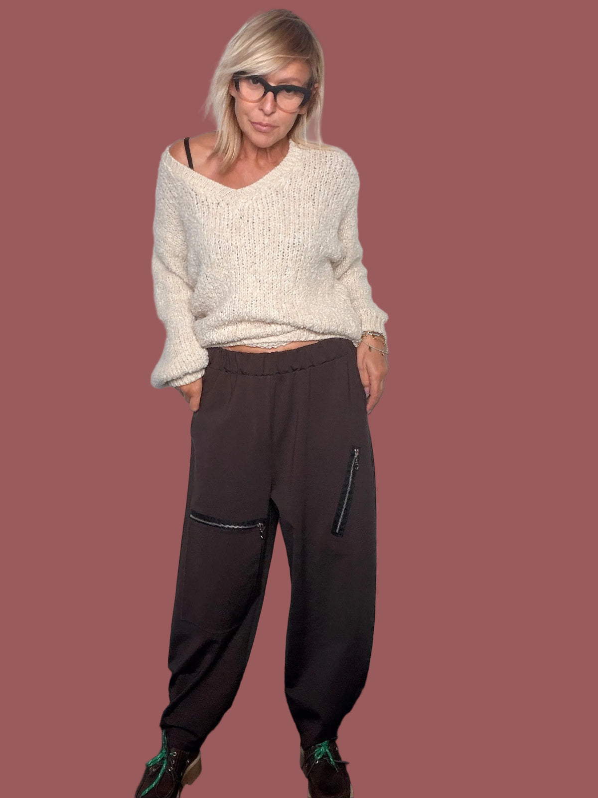Pantalone Baggy con Zip Decorative Testa di Moro Flo&Poi