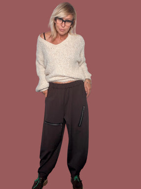 Pantalone Baggy con Zip Decorative Testa di Moro Flo&Poi