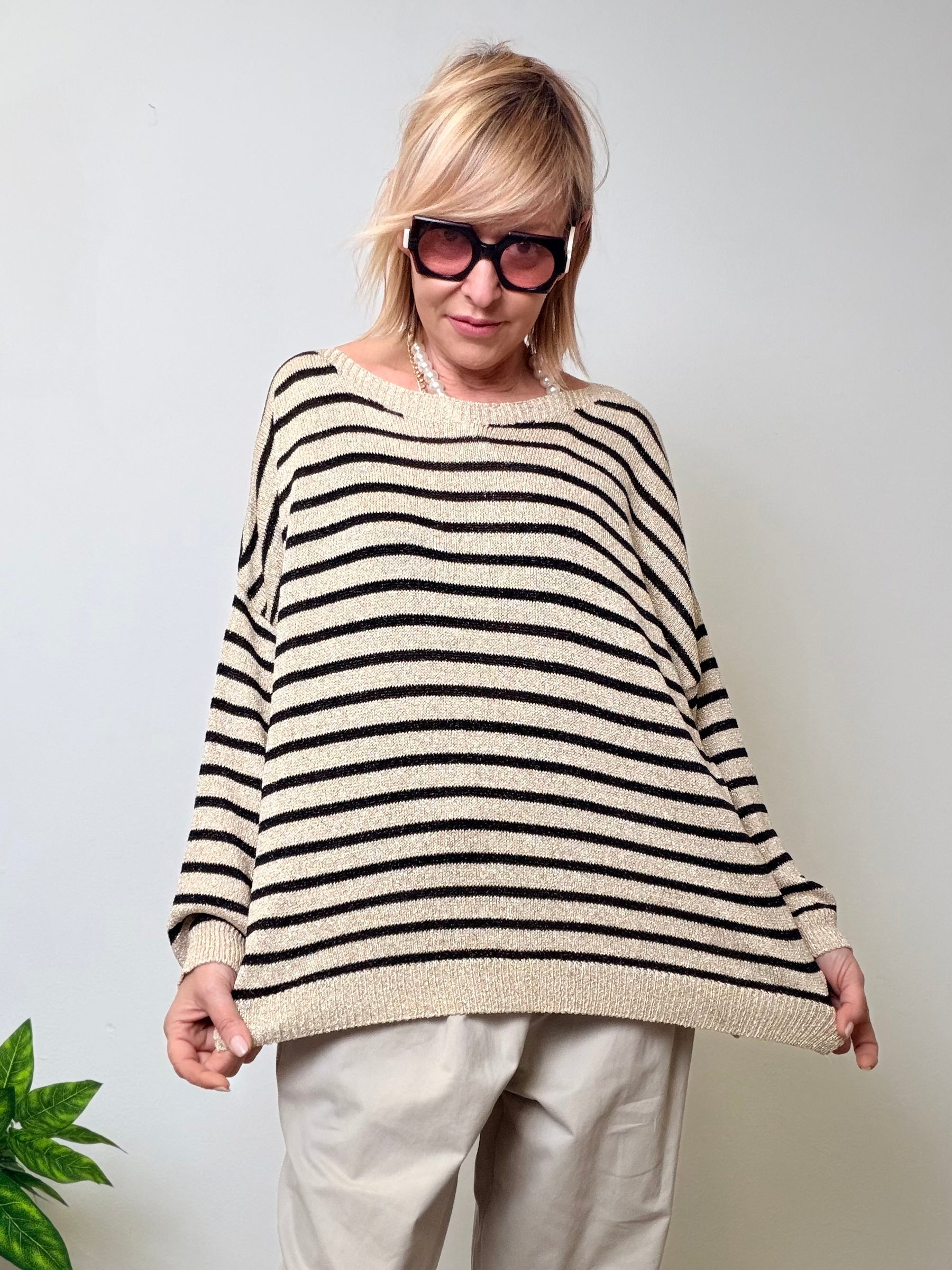 Maglia riga lurex 80%vi 20%fm MORO