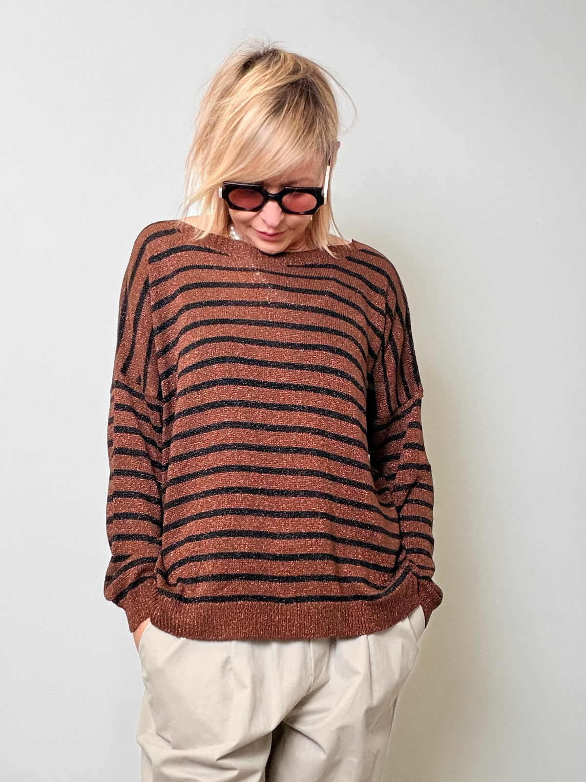 Maglia riga lurex 80%vi 20%fm MORO