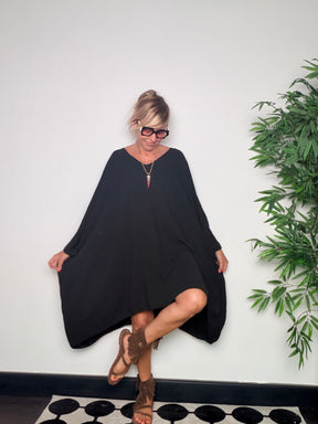 Abito Kaftan Oversize Maniche a Pipistrello — Corallo / Nero
