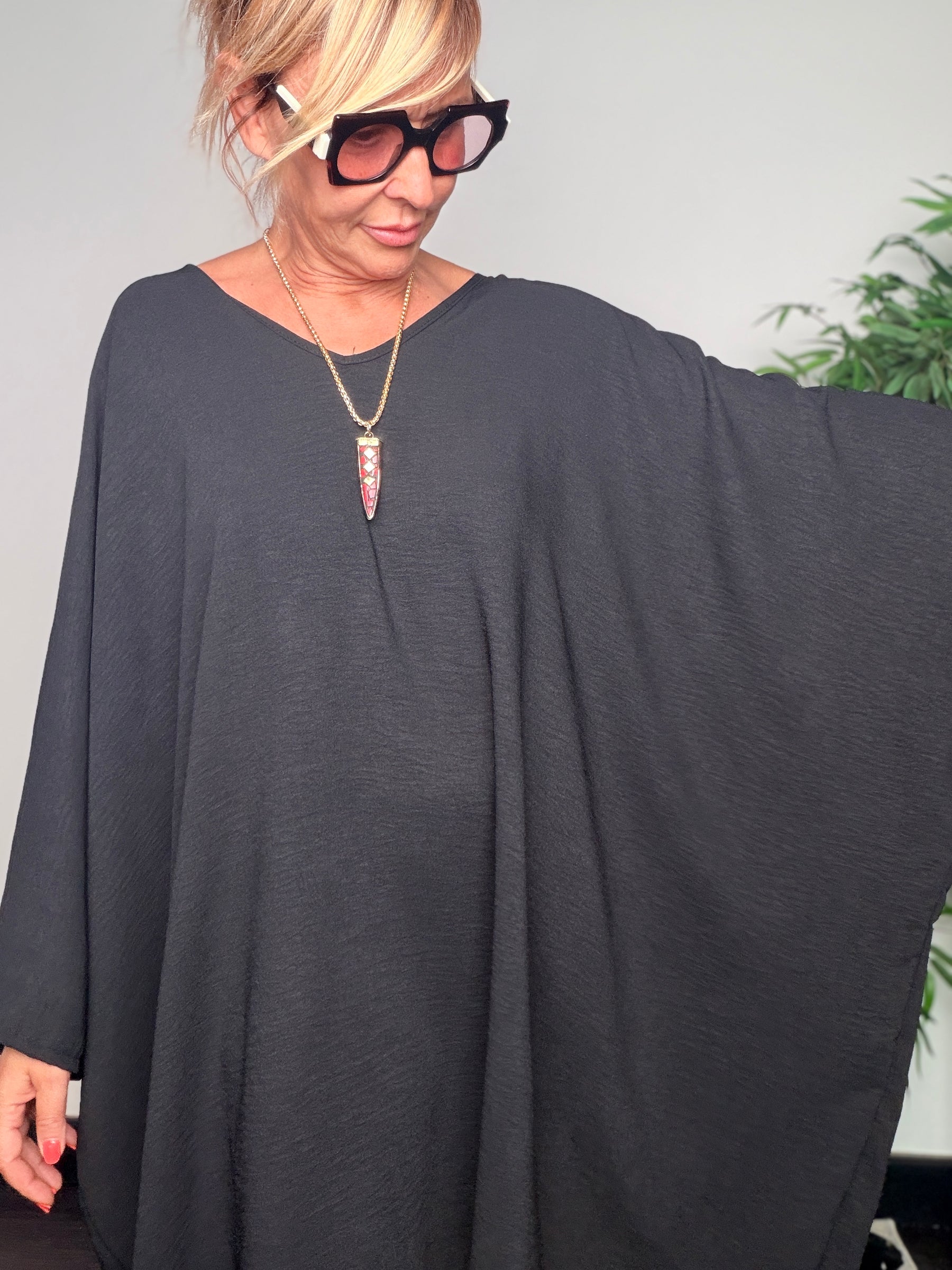 Abito Kaftan Oversize Maniche a Pipistrello — Corallo / Nero