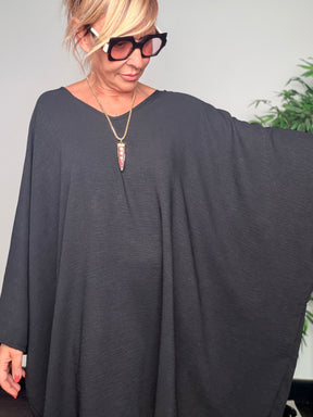 Abito Kaftan Oversize Maniche a Pipistrello — Corallo / Nero