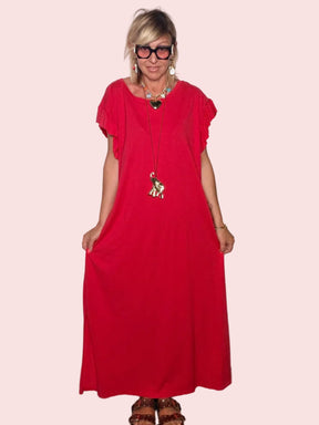 Abito Lungo Oversize Maniche a Volant — Rosso