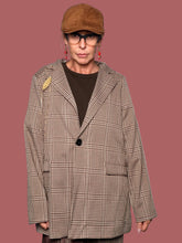Giacca blazer a quadri beige e marrone