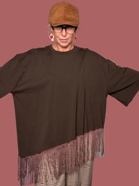 T-shirt in cotone con frange | Deja Vu