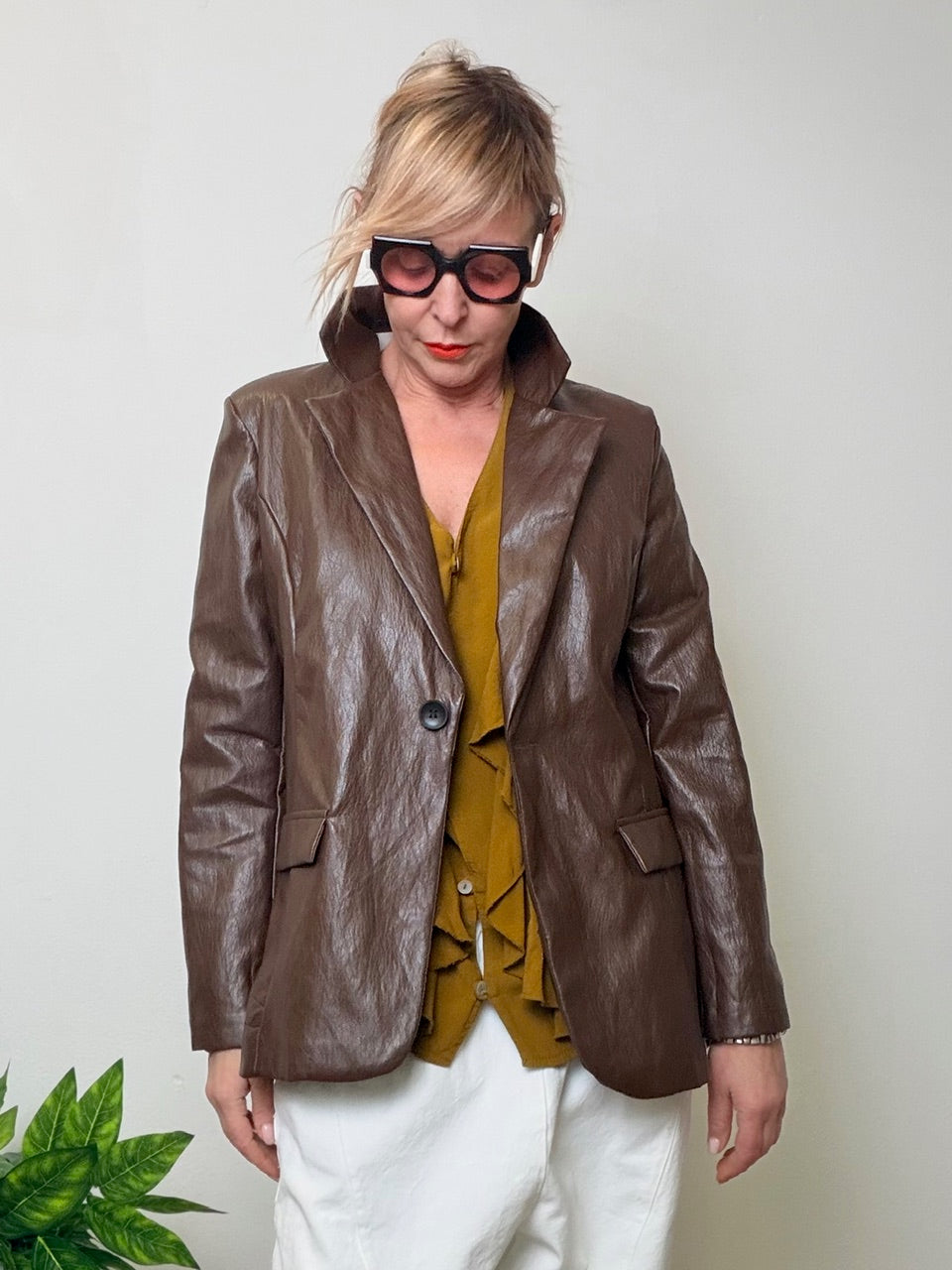 Blazer in ecopelle marrone