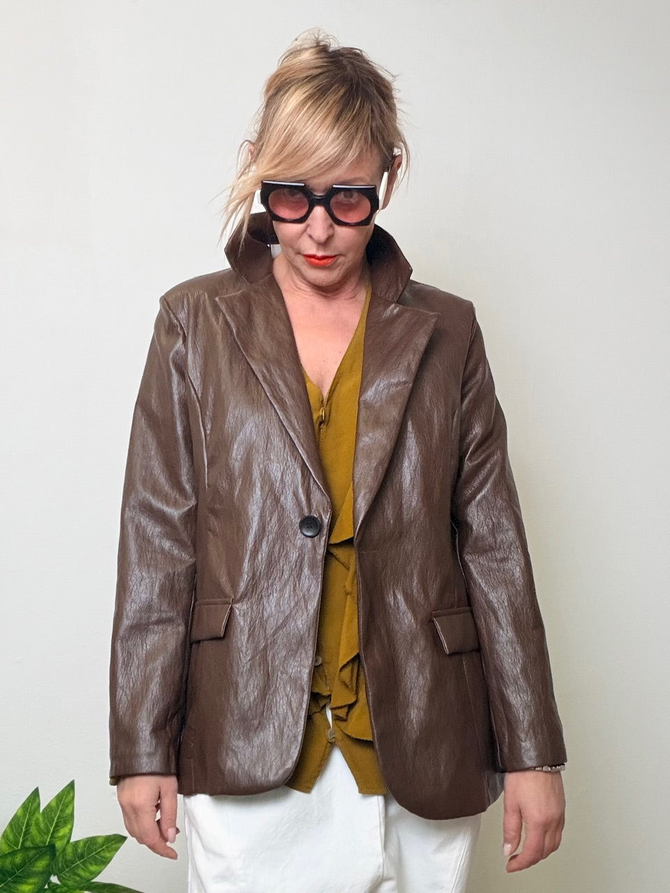 Blazer in ecopelle marrone