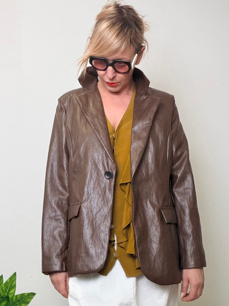 Blazer in ecopelle marrone