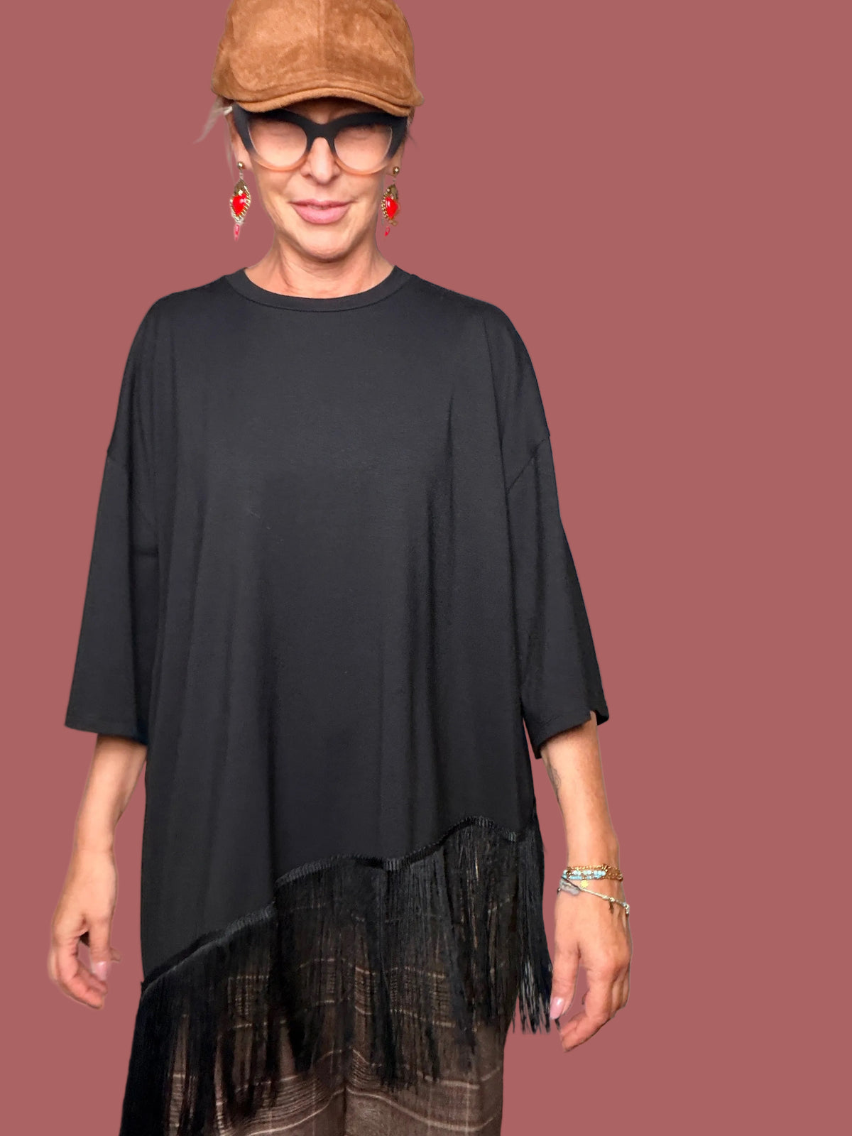 T-shirt in cotone con frange | Deja Vu