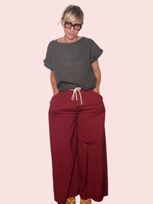 Pantalone Wide Leg Tela Paracadute con Coulisse — Navy / Bordeaux