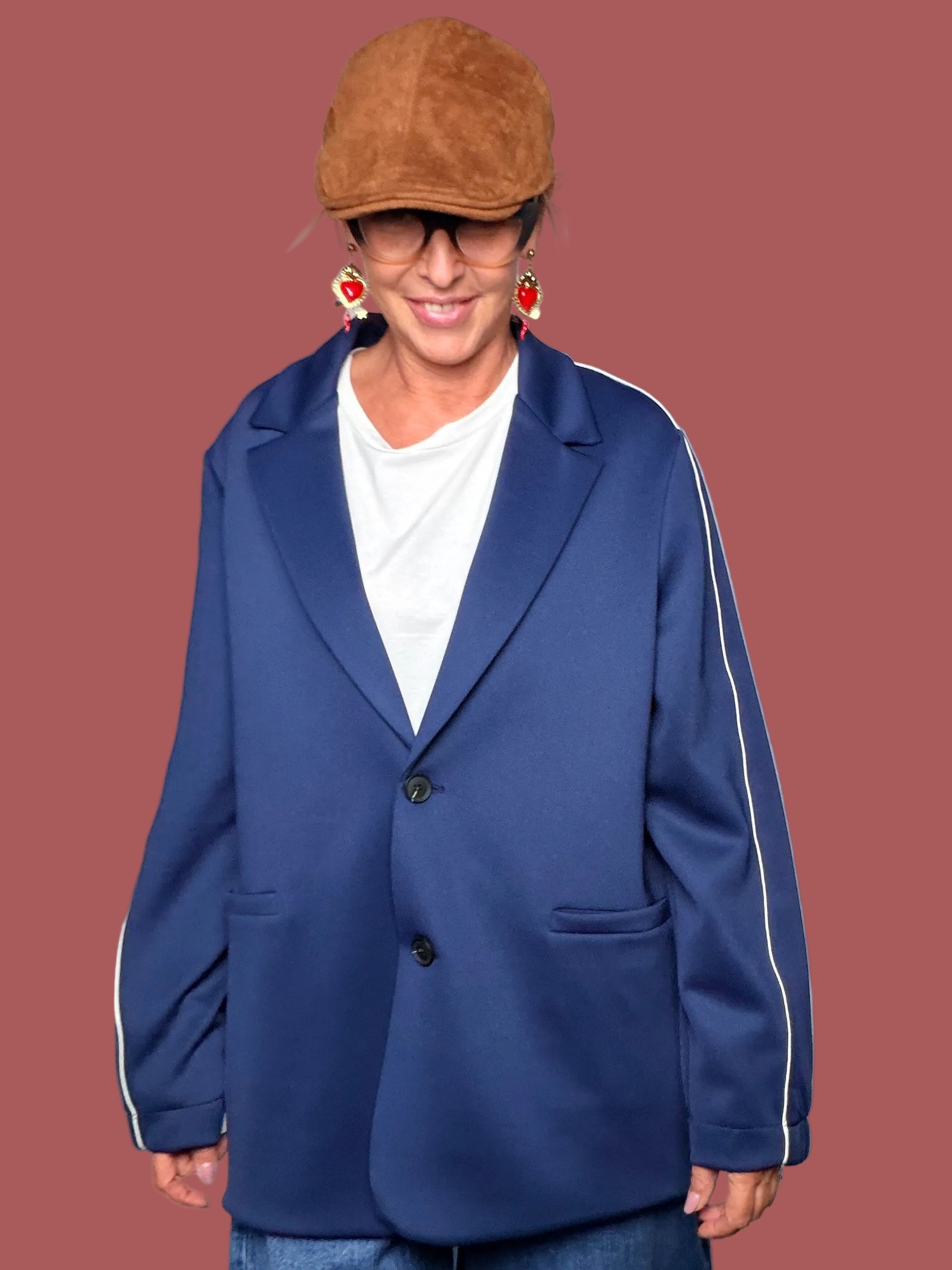 Giacca Sportiva Oversize Blu con Profilo a Contrasto