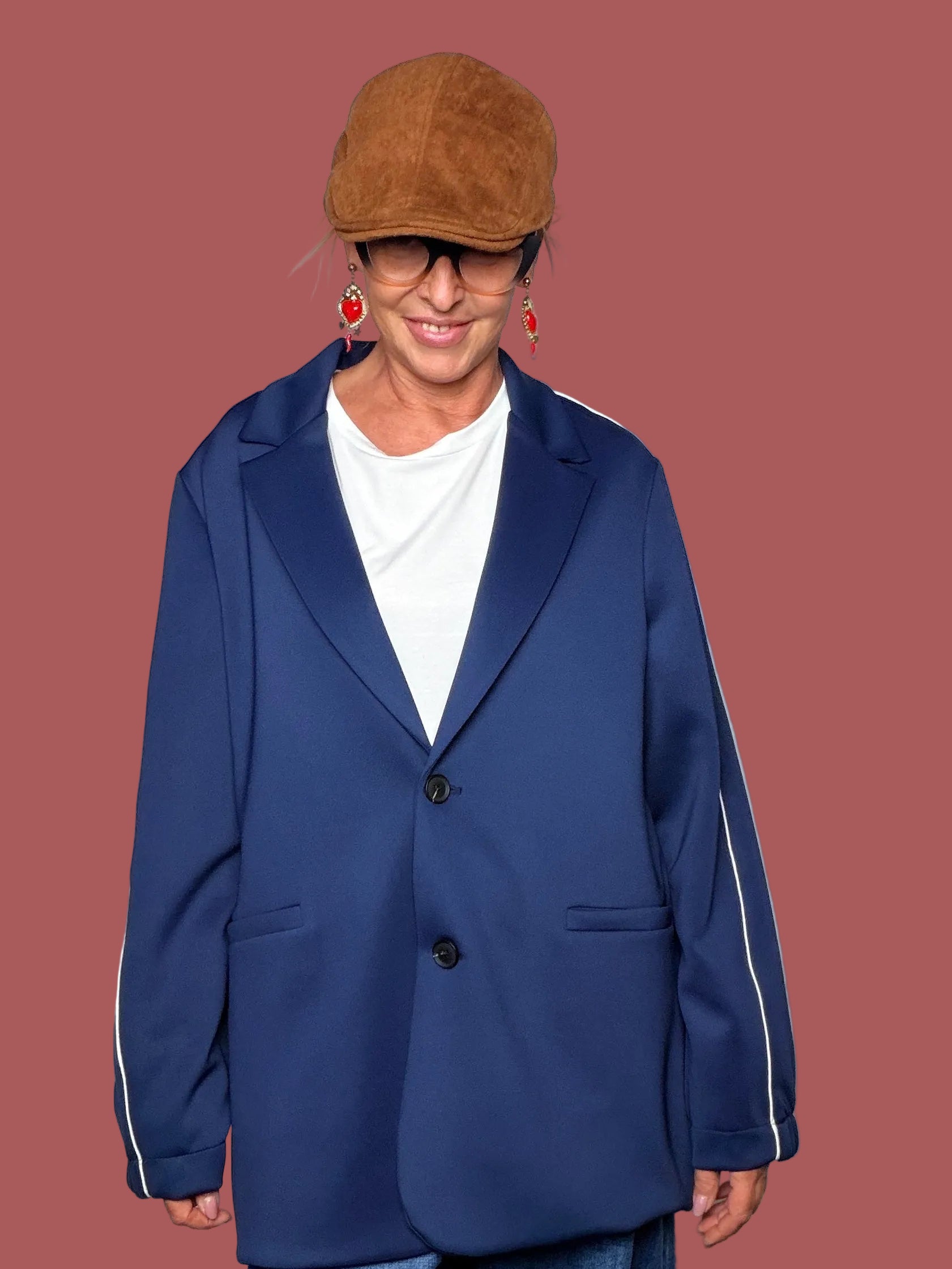 Giacca Sportiva Oversize Blu con Profilo a Contrasto
