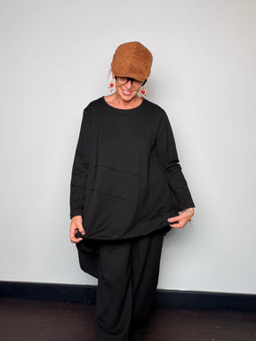 Maxi Felpa Asimmetrica Oversize Nera
