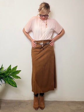 Gonna midi in camoscio marrone