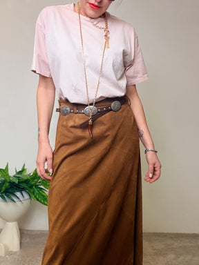 Gonna midi in camoscio marrone